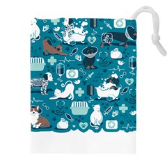 Veterinarian Medicine T- Shirt Veterinary Medicine, Happy And Healthy Friends    Turquoise Backgroun Drawstring Pouch (5xl) by ZUXUMI