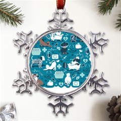 Veterinarian Medicine T- Shirt Veterinary Medicine, Happy And Healthy Friends    Turquoise Backgroun Metal Large Snowflake Ornament by ZUXUMI