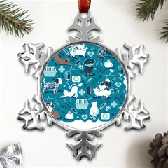 Veterinarian Medicine T- Shirt Veterinary Medicine, Happy And Healthy Friends    Turquoise Backgroun Metal Small Snowflake Ornament by ZUXUMI