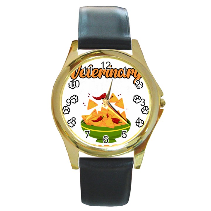 Veterinary Medicine T- Shirt Funny Will Give Veterinary Advice For Nachos Vet Med Worker T- Shirt Round Gold Metal Watch