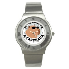 Capybara T- Shirt Be As Cool As A Capybara- A Cute Funny Capybara Wearing Sunglasses T- Shirt Yoga Reflexion Pose T- Shirtyoga Reflexion Pose T- Shirt Stainless Steel Watch by hizuto