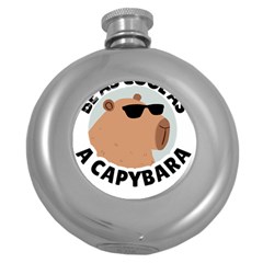 Capybara T- Shirt Be As Cool As A Capybara- A Cute Funny Capybara Wearing Sunglasses T- Shirt Yoga Reflexion Pose T- Shirtyoga Reflexion Pose T- Shirt Round Hip Flask (5 Oz) by hizuto