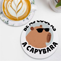 Capybara T- Shirt Be As Cool As A Capybara- A Cute Funny Capybara Wearing Sunglasses T- Shirt Yoga Reflexion Pose T- Shirtyoga Reflexion Pose T- Shirt Uv Print Round Tile Coaster by hizuto