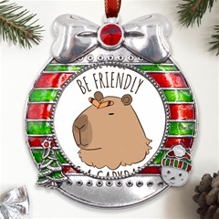 Capybara T- Shirt Be Nice Be Friendly Be A Capybara T- Shirt Yoga Reflexion Pose T- Shirtyoga Reflexion Pose T- Shirt Metal X mas Ribbon With Red Crystal Round Ornament by hizuto