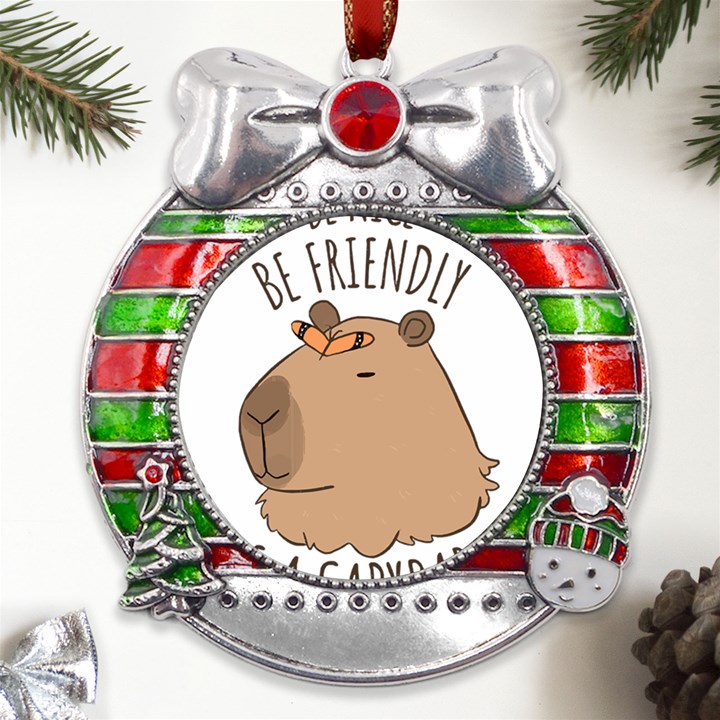 Capybara T- Shirt Be Nice Be Friendly Be A Capybara T- Shirt Yoga Reflexion Pose T- Shirtyoga Reflexion Pose T- Shirt Metal X Mas Ribbon With Red Crystal Round Ornament