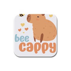 Capybara T- Shirt Bee Cappy - A Cute Capybara And A Bee Illustration T- Shirt Yoga Reflexion Pose T- Shirtyoga Reflexion Pose T- Shirt Rubber Square Coaster (4 Pack) by hizuto