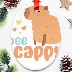 Capybara T- Shirt Bee Cappy - A Cute Capybara And A Bee Illustration T- Shirt Yoga Reflexion Pose T- Shirtyoga Reflexion Pose T- Shirt Oval Ornament (two Sides) by hizuto