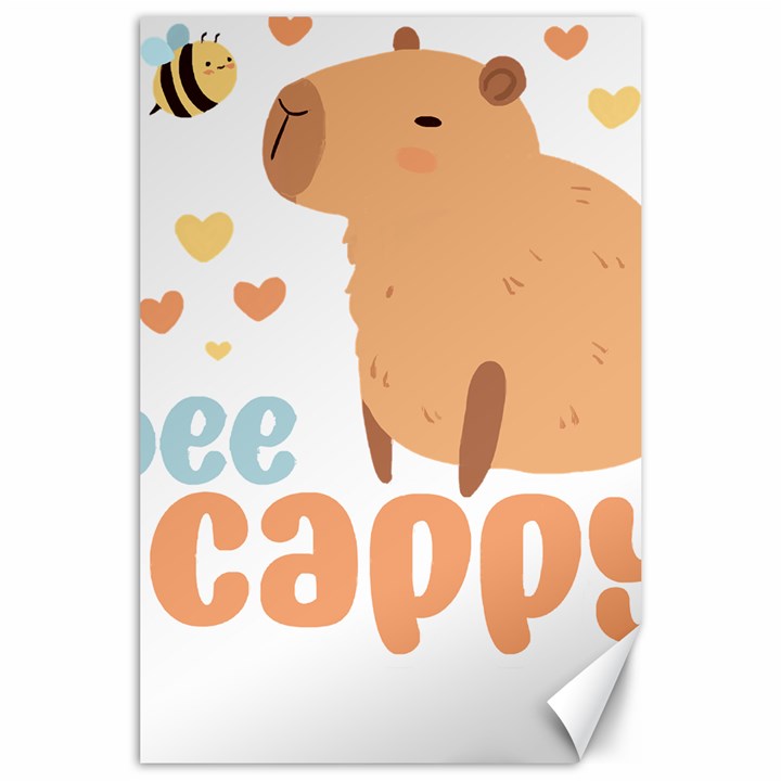 Capybara T- Shirt Bee Cappy - A Cute Capybara And A Bee Illustration T- Shirt Yoga Reflexion Pose T- Shirtyoga Reflexion Pose T- Shirt Canvas 24  x 36 