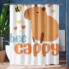 Capybara T- Shirt Bee Cappy - A Cute Capybara And A Bee Illustration T- Shirt Yoga Reflexion Pose T- Shirtyoga Reflexion Pose T- Shirt Shower Curtain 60  X 72  (medium)  by hizuto