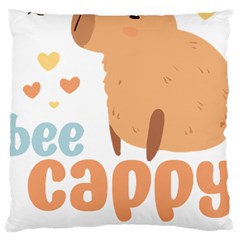 Capybara T- Shirt Bee Cappy - A Cute Capybara And A Bee Illustration T- Shirt Yoga Reflexion Pose T- Shirtyoga Reflexion Pose T- Shirt Large Cushion Case (two Sides) by hizuto