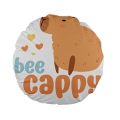 Capybara T- Shirt Bee Cappy - A Cute Capybara And A Bee Illustration T- Shirt Yoga Reflexion Pose T- Shirtyoga Reflexion Pose T- Shirt Standard 15  Premium Flano Round Cushions by hizuto