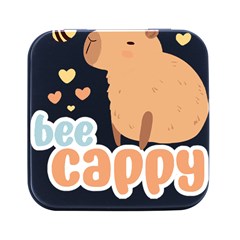 Capybara T- Shirt Bee Cappy - A Cute Capybara And A Bee Illustration T- Shirt Yoga Reflexion Pose T- Shirtyoga Reflexion Pose T- Shirt Square Metal Box (black)