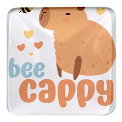 Capybara T- Shirt Bee Cappy - A Cute Capybara And A Bee Illustration T- Shirt Yoga Reflexion Pose T- Shirtyoga Reflexion Pose T- Shirt Square Glass Fridge Magnet (4 Pack)