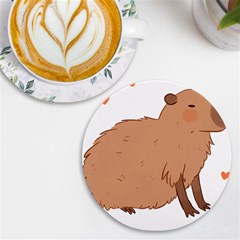 Capybara T- Shirt Cute Capybara Illustration T- Shirt (2) Yoga Reflexion Pose T- Shirtyoga Reflexion Pose T- Shirt Uv Print Round Tile Coaster by hizuto