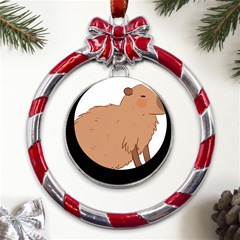 Capybara T- Shirt Cute Capybara Illustration T- Shirt (2) Yoga Reflexion Pose T- Shirtyoga Reflexion Pose T- Shirt Metal Red Ribbon Round Ornament by hizuto