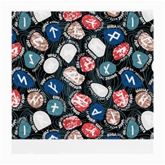 Viking Runes T- Shirt Mystical Viking Runes    Pattern    Black Background Blue Red Brown And Teal S Medium Glasses Cloth (2 Sides) by ZUXUMI