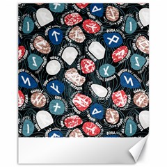 Viking Runes T- Shirt Mystical Viking Runes    Pattern    Black Background Blue Red Brown And Teal S Canvas 11  X 14  by ZUXUMI