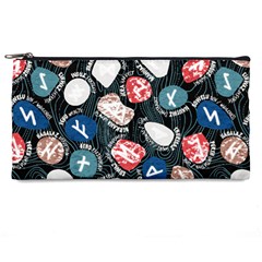 Viking Runes T- Shirt Mystical Viking Runes    Pattern    Black Background Blue Red Brown And Teal S Pencil Case by ZUXUMI