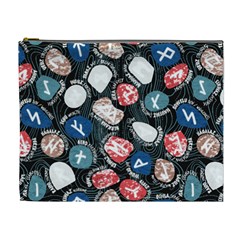 Viking Runes T- Shirt Mystical Viking Runes    Pattern    Black Background Blue Red Brown And Teal S Cosmetic Bag (xl) by ZUXUMI