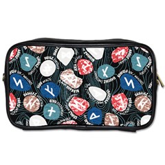 Viking Runes T- Shirt Mystical Viking Runes    Pattern    Black Background Blue Red Brown And Teal S Toiletries Bag (one Side) by ZUXUMI