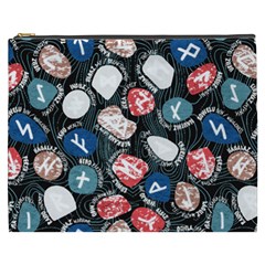 Viking Runes T- Shirt Mystical Viking Runes    Pattern    Black Background Blue Red Brown And Teal S Cosmetic Bag (xxxl) by ZUXUMI