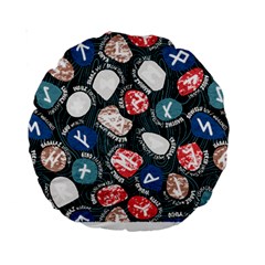 Viking Runes T- Shirt Mystical Viking Runes    Pattern    Black Background Blue Red Brown And Teal S Standard 15  Premium Round Cushions by ZUXUMI