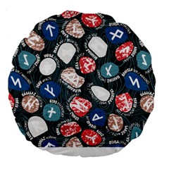 Viking Runes T- Shirt Mystical Viking Runes    Pattern    Black Background Blue Red Brown And Teal S Large 18  Premium Round Cushions by ZUXUMI