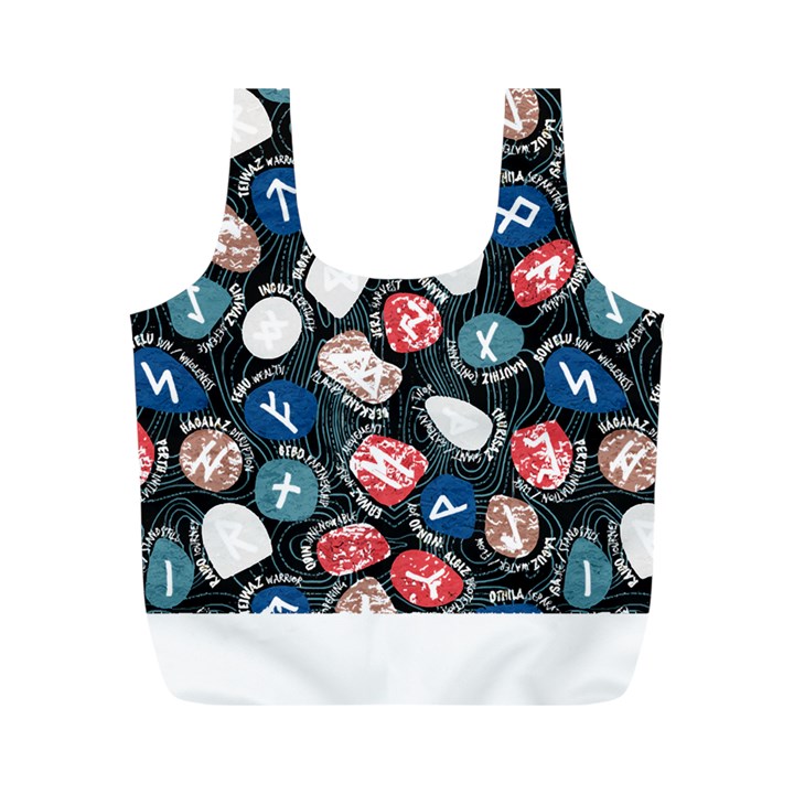 Viking Runes T- Shirt Mystical Viking Runes    Pattern    Black Background Blue Red Brown And Teal S Full Print Recycle Bag (M)