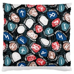 Viking Runes T- Shirt Mystical Viking Runes    Pattern    Black Background Blue Red Brown And Teal S Large Premium Plush Fleece Cushion Case (two Sides) by ZUXUMI