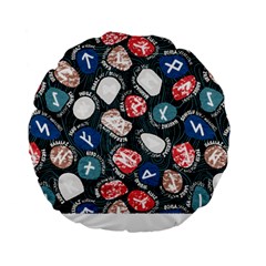 Viking Runes T- Shirt Mystical Viking Runes    Pattern    Black Background Blue Red Brown And Teal S Standard 15  Premium Flano Round Cushions by ZUXUMI