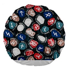 Viking Runes T- Shirt Mystical Viking Runes    Pattern    Black Background Blue Red Brown And Teal S Large 18  Premium Flano Round Cushions by ZUXUMI