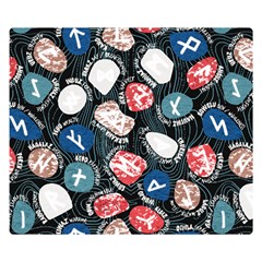 Viking Runes T- Shirt Mystical Viking Runes    Pattern    Black Background Blue Red Brown And Teal S Two Sides Premium Plush Fleece Blanket (small) by ZUXUMI