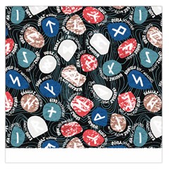 Viking Runes T- Shirt Mystical Viking Runes    Pattern    Black Background Blue Red Brown And Teal S Square Satin Scarf (36  X 36 ) by ZUXUMI