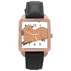 Capybara T- Shirt Cute Capybara Illustration T- Shirt Yoga Reflexion Pose T- Shirtyoga Reflexion Pose T- Shirt Rose Gold Leather Watch  by hizuto