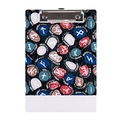 Viking Runes T- Shirt Mystical Viking Runes    Pattern    Black Background Blue Red Brown And Teal S A5 Acrylic Clipboard by ZUXUMI