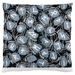 Viking Runes T- Shirt Mystical Viking Runes    Pattern    Black Background Grey Stones Neon Mint Let Large Cushion Case (two Sides) by ZUXUMI