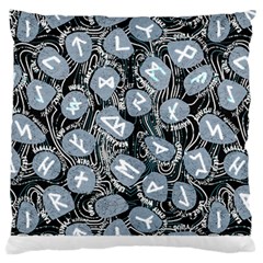 Viking Runes T- Shirt Mystical Viking Runes    Pattern    Black Background Grey Stones Neon Mint Let Large Premium Plush Fleece Cushion Case (one Side) by ZUXUMI