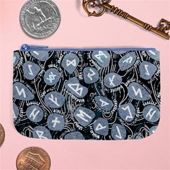 Viking Runes T- Shirt Mystical Viking Runes    Pattern    Black Background Grey Stones Neon Mint Let Large Coin Purse by ZUXUMI