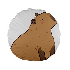 Capybara T- Shirt Cute Capybara Illustration With A Bird Friend T- Shirt Yoga Reflexion Pose T- Shirtyoga Reflexion Pose T- Shirt Standard 15  Premium Flano Round Cushions by hizuto