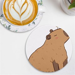 Capybara T- Shirt Cute Capybara Illustration With A Bird Friend T- Shirt Yoga Reflexion Pose T- Shirtyoga Reflexion Pose T- Shirt Uv Print Round Tile Coaster by hizuto