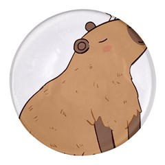 Capybara T- Shirt Cute Capybara Illustration With A Bird Friend T- Shirt Yoga Reflexion Pose T- Shirtyoga Reflexion Pose T- Shirt Round Glass Fridge Magnet (4 Pack) by hizuto