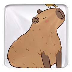 Capybara T- Shirt Cute Capybara Illustration With A Bird Friend T- Shirt Yoga Reflexion Pose T- Shirtyoga Reflexion Pose T- Shirt Square Glass Fridge Magnet (4 Pack) by hizuto