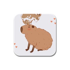 Capybara T- Shirt Cute Capybara With A Baby Goat On Its Head T- Shirt Yoga Reflexion Pose T- Shirtyoga Reflexion Pose T- Shirt Rubber Square Coaster (4 Pack) by hizuto