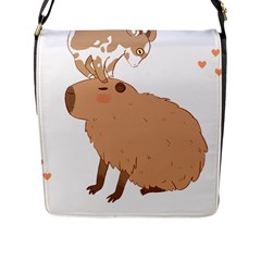 Capybara T- Shirt Cute Capybara With A Baby Goat On Its Head T- Shirt Yoga Reflexion Pose T- Shirtyoga Reflexion Pose T- Shirt Flap Closure Messenger Bag (l) by hizuto