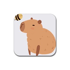 Capybara T- Shirt Cute Capybara With A Bee Illustration T- Shirt Yoga Reflexion Pose T- Shirtyoga Reflexion Pose T- Shirt Rubber Coaster (square) by hizuto