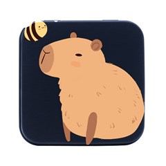 Capybara T- Shirt Cute Capybara With A Bee Illustration T- Shirt Yoga Reflexion Pose T- Shirtyoga Reflexion Pose T- Shirt Square Metal Box (black)