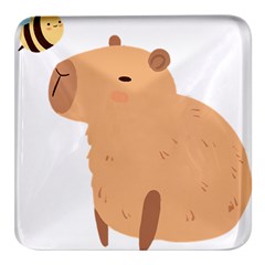 Capybara T- Shirt Cute Capybara With A Bee Illustration T- Shirt Yoga Reflexion Pose T- Shirtyoga Reflexion Pose T- Shirt Square Glass Fridge Magnet (4 Pack)