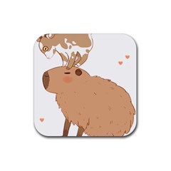 Capybara T- Shirt Cute Capybara With A Little Goat Friend On Its Head T- Shirt Yoga Reflexion Pose T- Shirtyoga Reflexion Pose T- Shirt Rubber Coaster (square) by hizuto