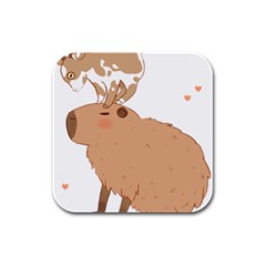 Capybara T- Shirt Cute Capybara With A Little Goat Friend On Its Head T- Shirt Yoga Reflexion Pose T- Shirtyoga Reflexion Pose T- Shirt Rubber Square Coaster (4 Pack) by hizuto