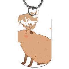 Capybara T- Shirt Cute Capybara With A Little Goat Friend On Its Head T- Shirt Yoga Reflexion Pose T- Shirtyoga Reflexion Pose T- Shirt Dog Tag (one Side) by hizuto